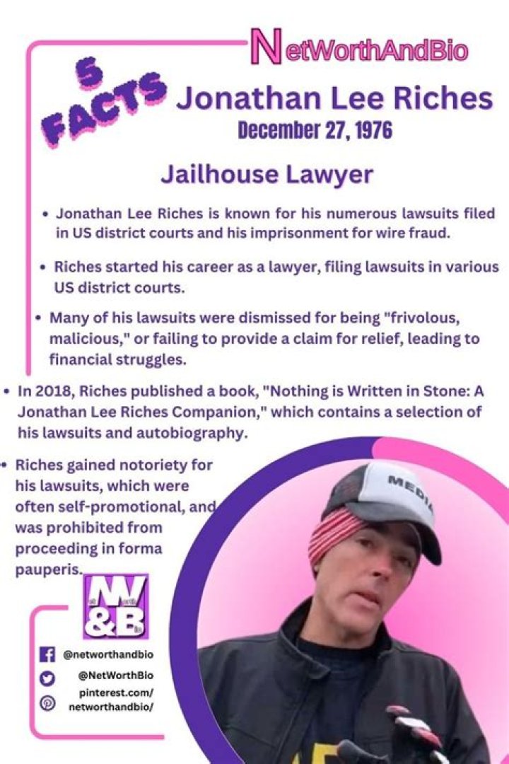 Jonathan Lee Riches biografía, edad, altura, esposo, net worth, familia